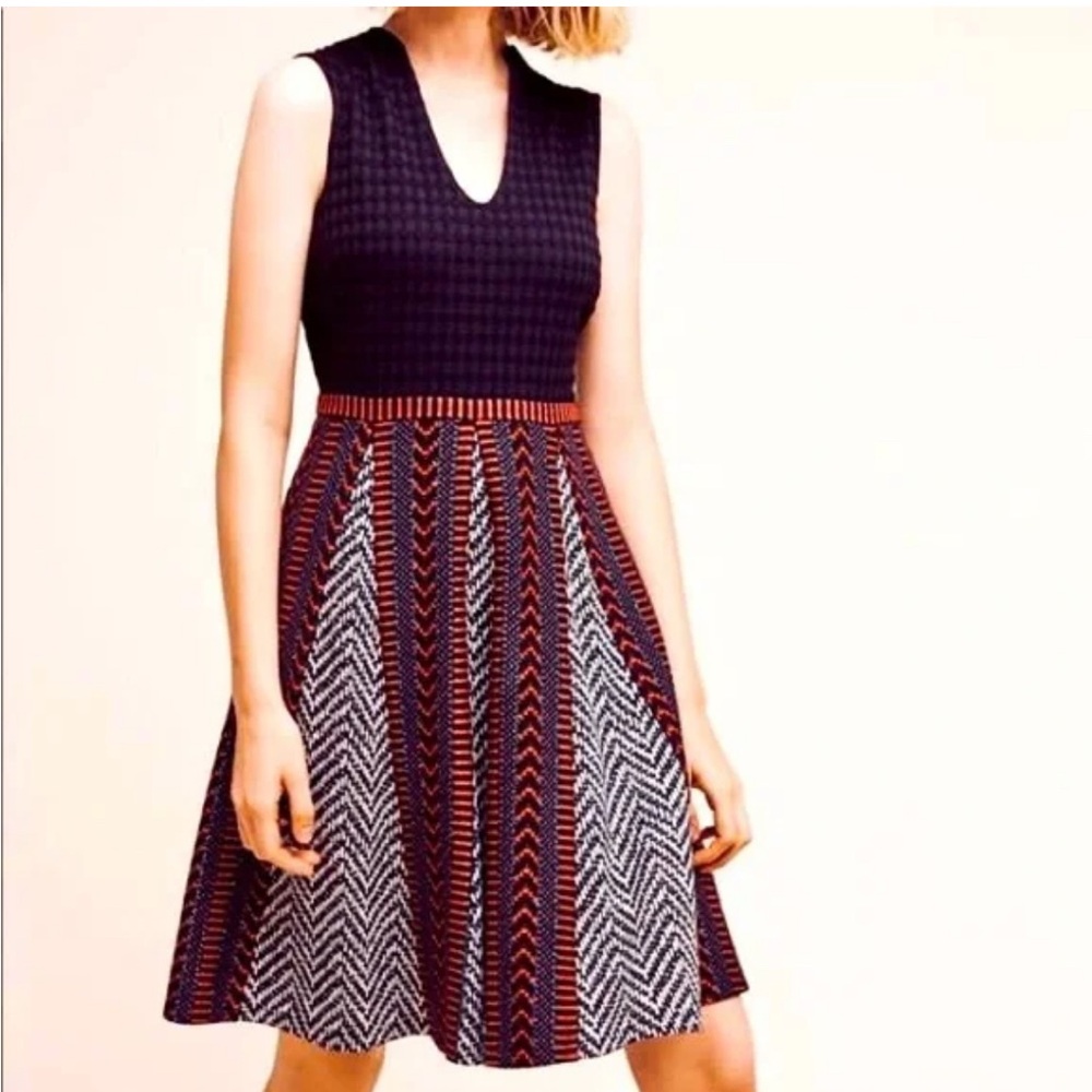 Maeve Carolina Knit Dress Black Multicolor Skirt Metallic Detail Sz 6